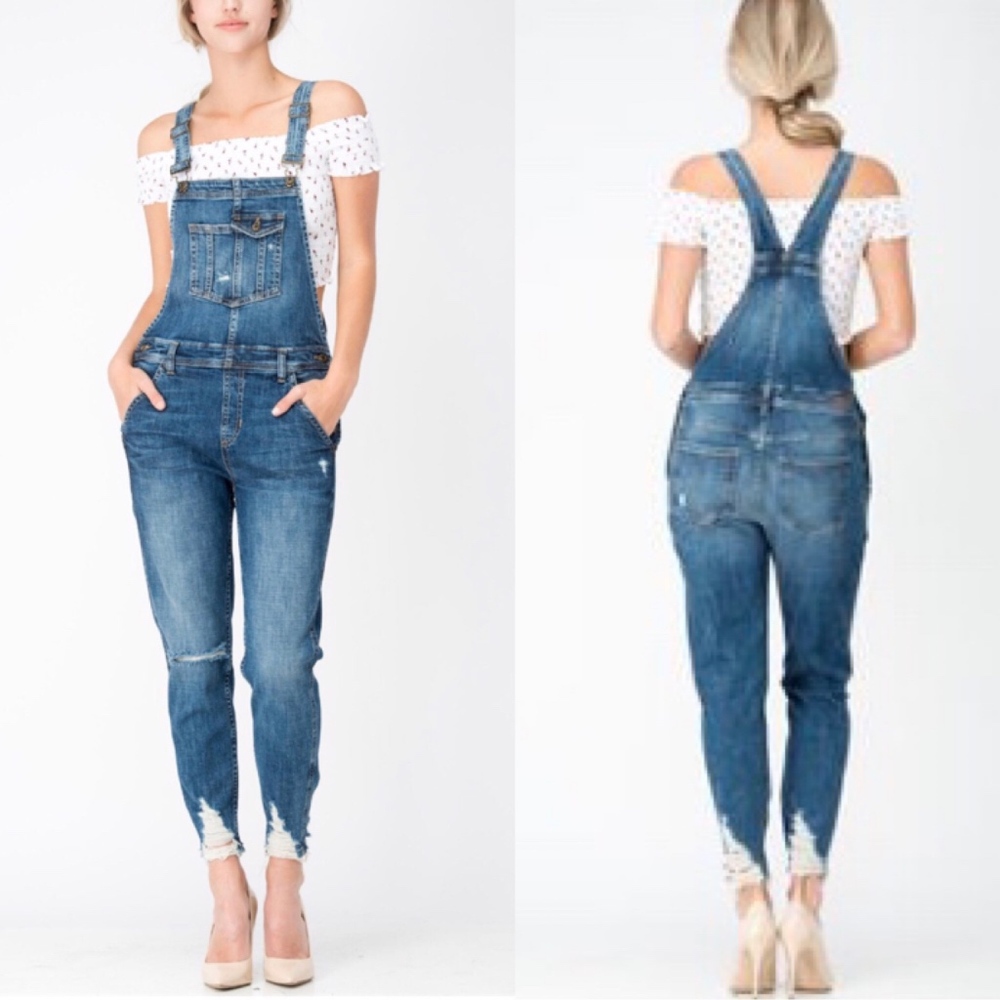 Frayed Ankle Denim Overalls